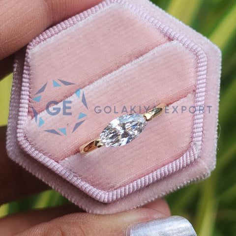 East To West Marquise Cut Solitaire Lab Grown Diamond Ring