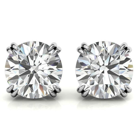 Double Claw Prong Round Cut Moissanite Solitaire Earrings