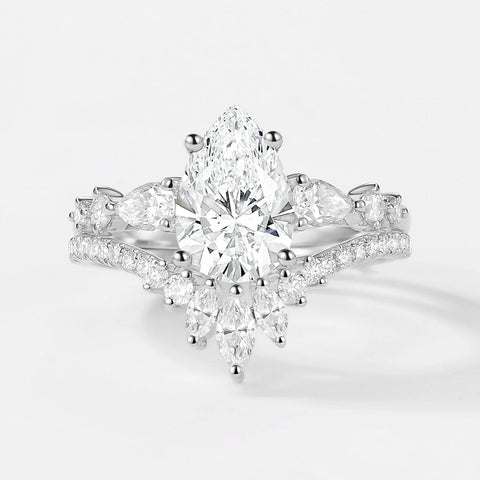 D Color Moissanite Pear Cut Vintage Wedding Ring Set For Bride
