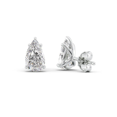 Stud Push Back Solitaire Moissanite Pear Cut Earrings