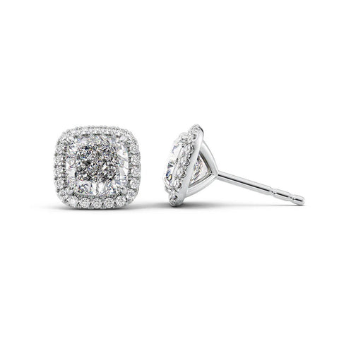 Colorless Moissanite Cushion Cut Halo Stud Push Back Earring