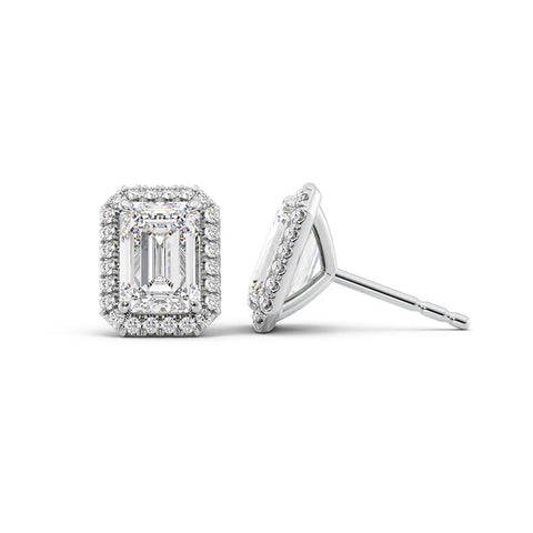 Halo Emerald Cut Moissanite Diamond Stud Earring Gift For Her