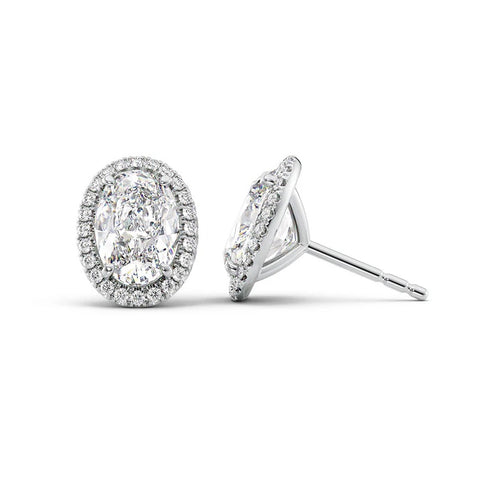 Oval Cut Halo Moissante Diamond Stud Earrings
