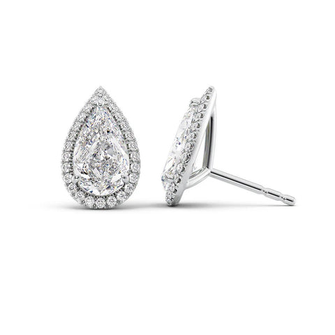 D Color Moissanite Pear Cut Halo Style Stud Earring