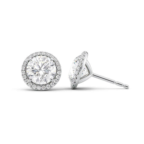Round Cut Moissanite Halo Stud Push Back Earrings For Women
