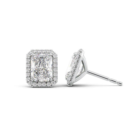 Radiant Cut Halo Moissnite Diamond Stud Earring