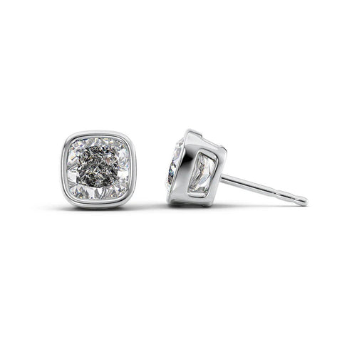 Solitaire Bezel Set Cushion Cut Moissanite Stud Earring