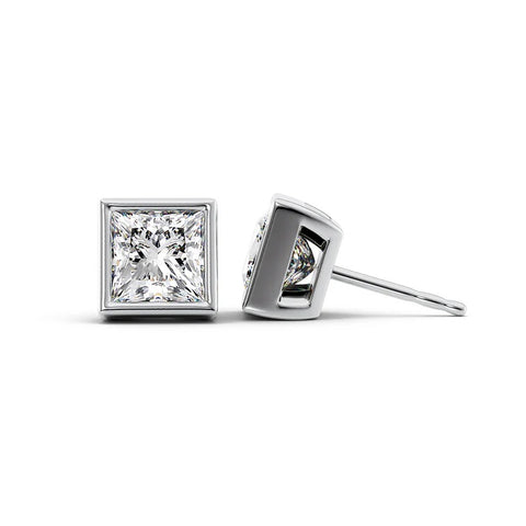 Moissanite Princess Cut Bezel Set Stud Earring Gift For Her