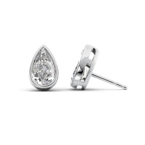 Pear Cut Moissanite Solitaire Bezel Set Stud Earring Gift For Her