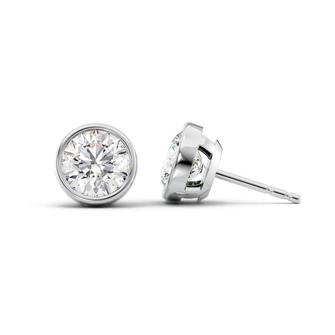 Round Cut Bezel Set Solitaire Moissanite Stud Earring
