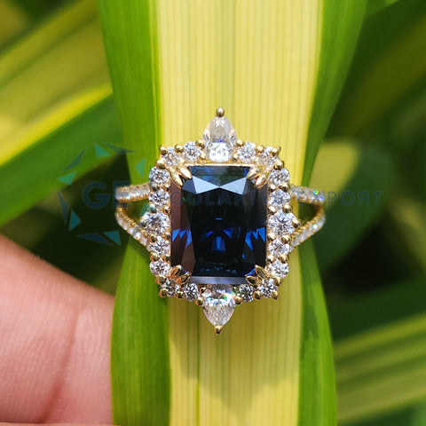 2.5CT Blue Radiant Cut Vintage Halo Engagement Ring