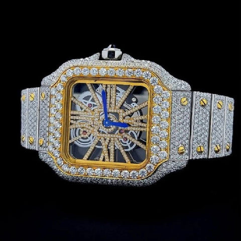 Yellow & White Skeleton Moissanite Automatic Watch