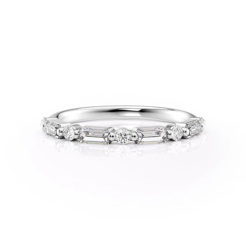 Half Eternity Round & Baguette Cut Moissanite Diamond Band