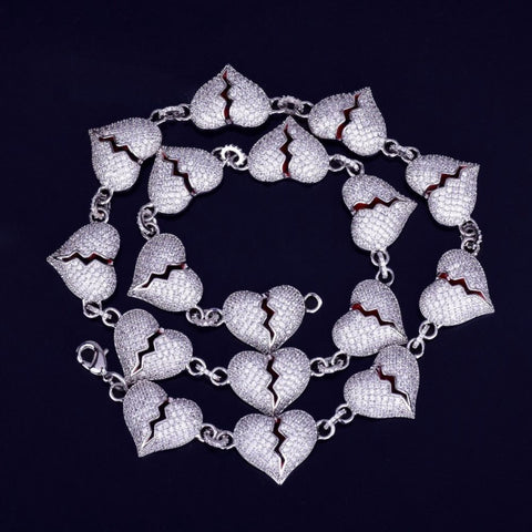 Iced Out Moissanite Diamond Broken Heart Cuban Chain