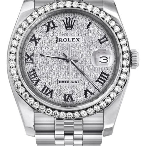 Datejust Custom Moissanite Bezel Pave Roman Numerals Dial