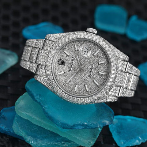 White Stick Dial Datejust VVS1 Moissanite Men's Watch