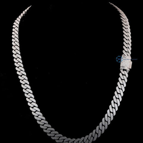 20mm D Color Moissnaite Full White Sterling Silver Cuban Linked Chain