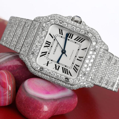 White Color Dial Fully Iced Out Moissanite Watch