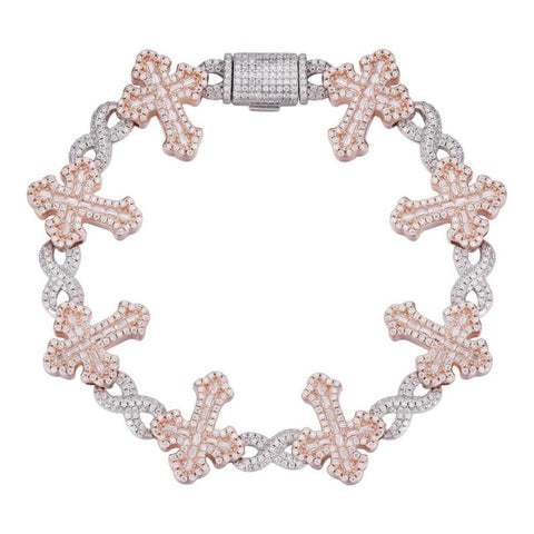 Infinity Link Cross Moissanite Dual Tone Bracelet