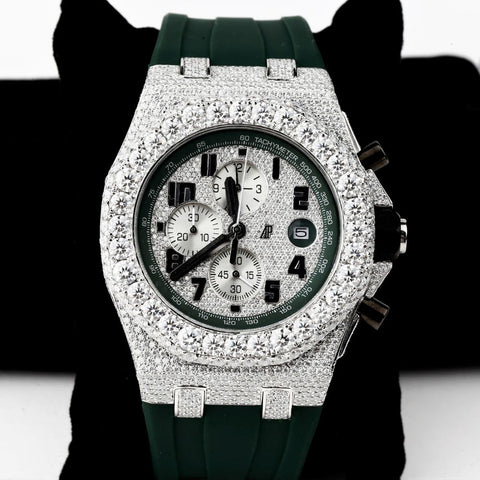 Moissanite Diamond Green Color Strap Wrist Watch