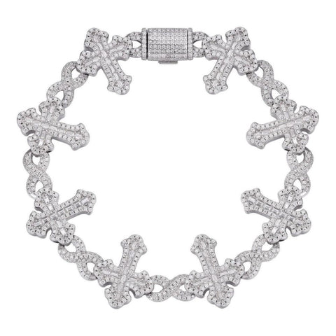Iced Out Moissanite Diamond Infinity Link Cross Bracelet