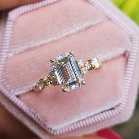 2.5 CT Emerald Cut Lab Grown Diamond Unique Wedding Ring