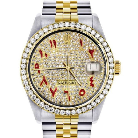Iced Out Red Arabic Dial Dual Tone Stylish Watch