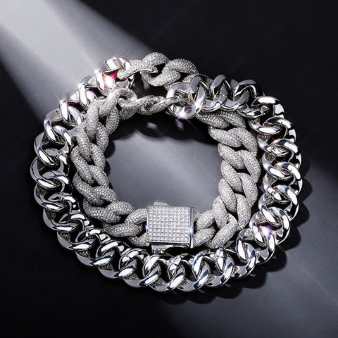 Row Link Moissanite Diamond Cuban Chain For Men's