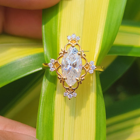 Lab Grown Diamond Marquise Cut Vintage Art Deco Wedding Ring