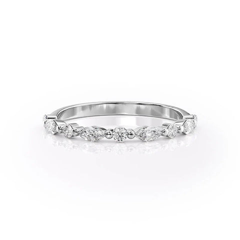 Half Eternity Marquise & Round Moissnaite Diamond Wedding Band