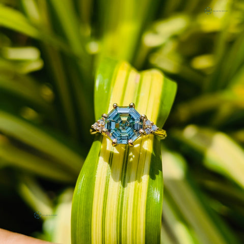 3CT Hexagon Lab Grown Green Diamond Ring For Women