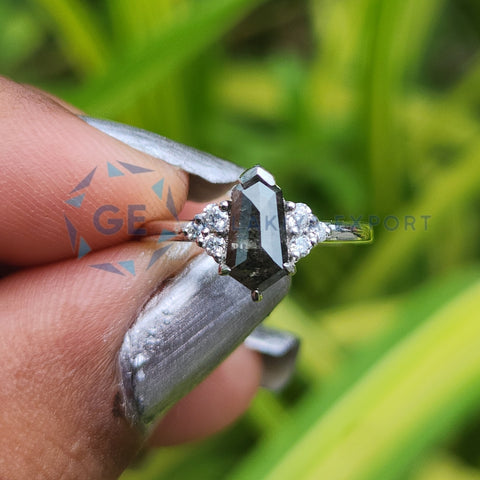 Salt And Pepper Kite Cut Diamond Ring For Women