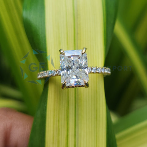 Yellow Gold Radiant Cut Pave Set Ring For Women