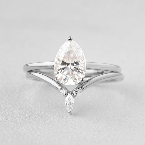 1.75CT Pear Solitaire VVS1 Moissanite Ring Set For Women