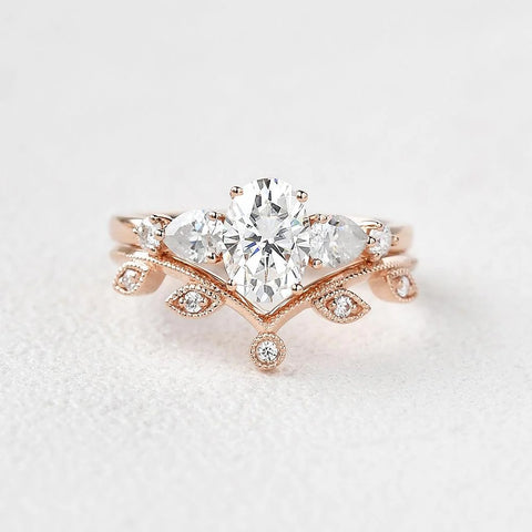 Five Stone Oval Cut Lab Crated Moissanite Ring Set