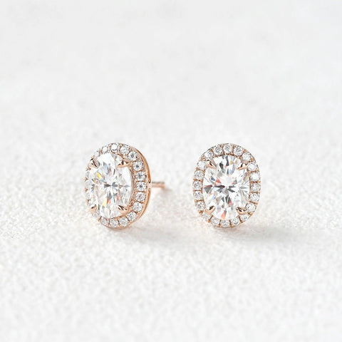 Oval Cut Moissanite Diamond Push Back Stud Earrings