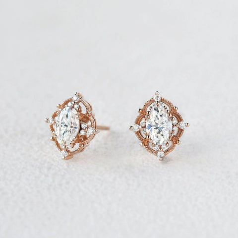 Moissanite Diamond Oval & Round Cut Vintage Style Stud Earring