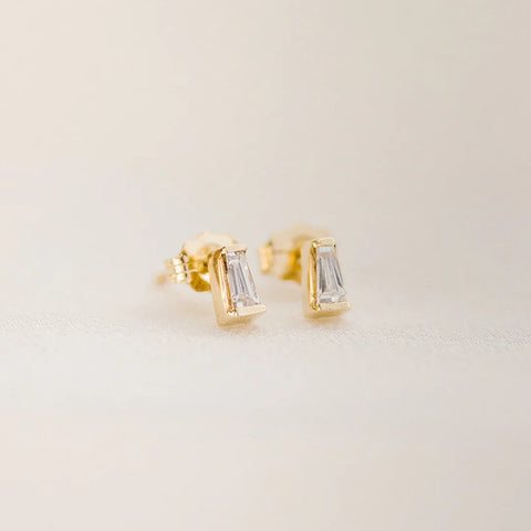 Moissanite Baguette Cut Solitaire Stud Back Earrings For Women