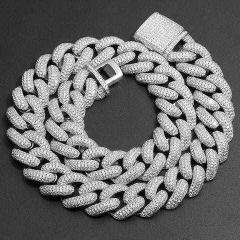 Sterling Silver Iced Out Moissanite Cuban Link Hip Hop Chain