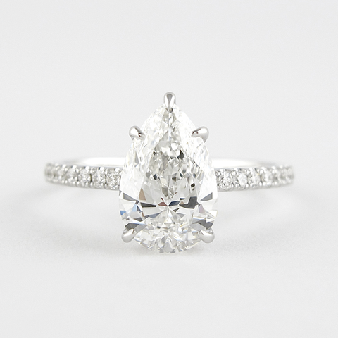 14K White Gold Hidden Halo Pear Cut D Color Moissanite Ring
