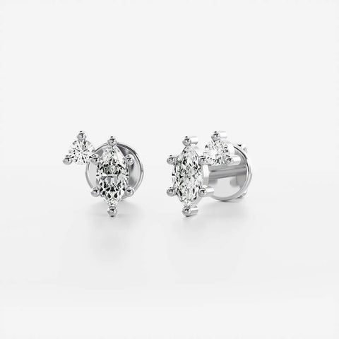 Marquise & Round Cut Two Stone Moissnaite Fancy Stud Earring