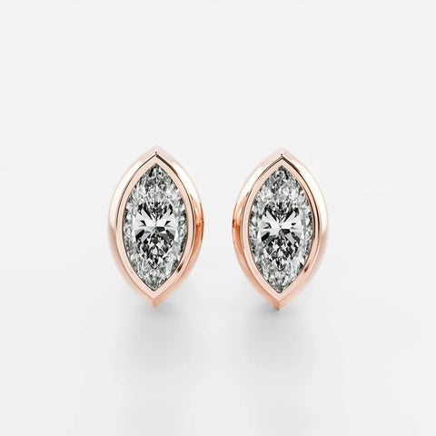 Bezel Set Marquise Cut Moissanite Stud Earring