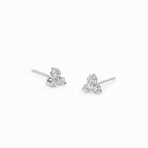 Three Stone D Color Moissanite Round Cut Small Stud Earring