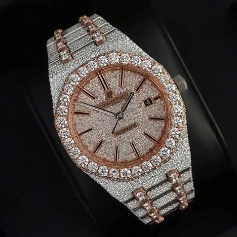 Iced Out Full Moissanite Dual Tone Automatic Watch