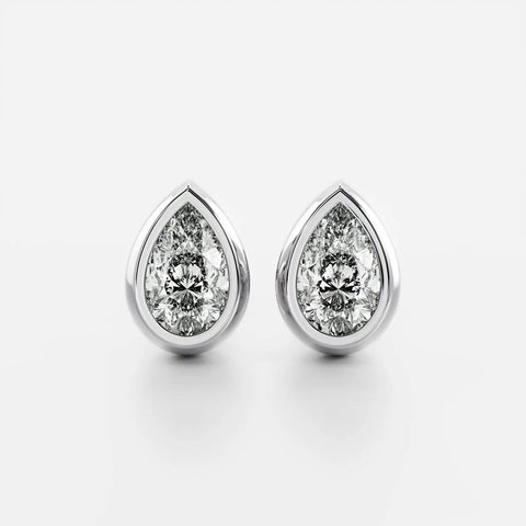 Bezel Set Pear Cut Fancy Moissanite Push Back Earring