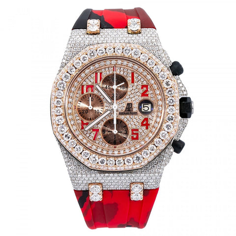 Red Rubber Strap Chrono Dial Moissanite Watch