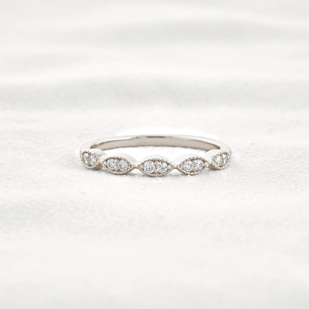 Round Cut Moissnaite Art Deco Wedding Band