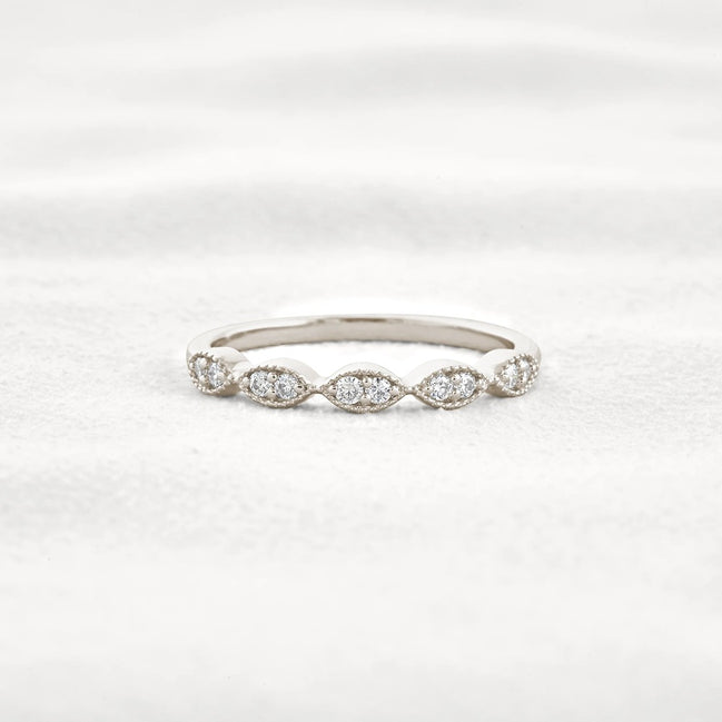 Round Cut Moissnaite Art Deco Wedding Band