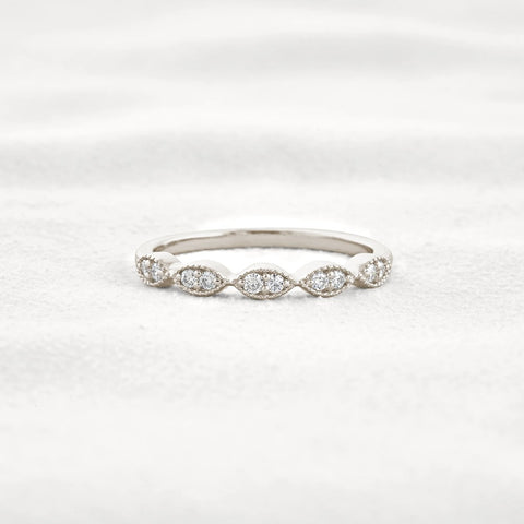 Round Cut Moissnaite Art Deco Wedding Band