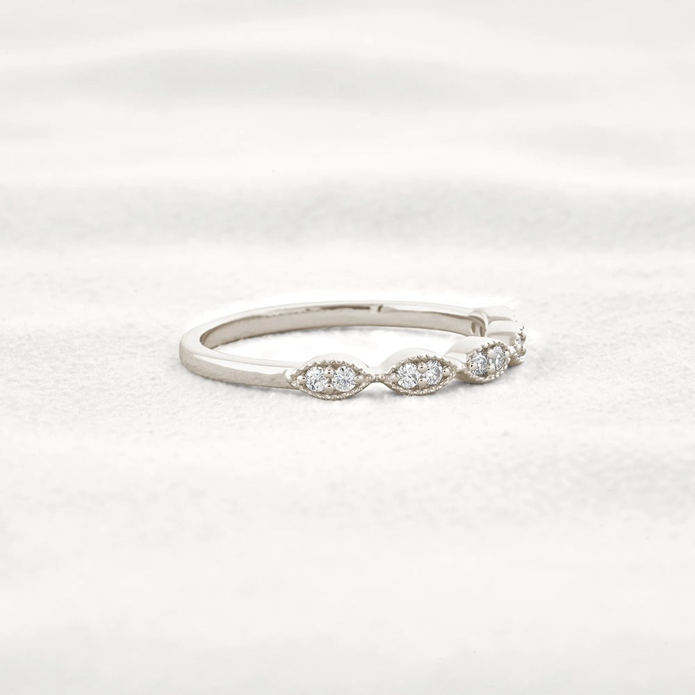 Round Cut Moissnaite Art Deco Wedding Band